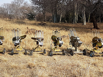 Row of automatic clay traps